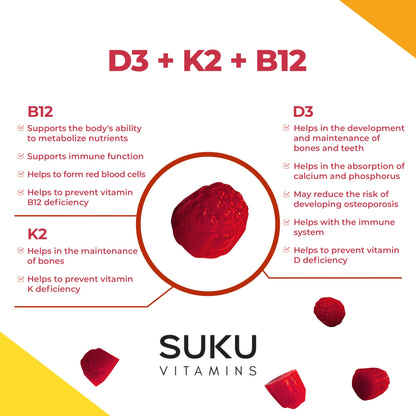 Gomitas D3 K2 B12 SUKU sin azúcar para salud diaria