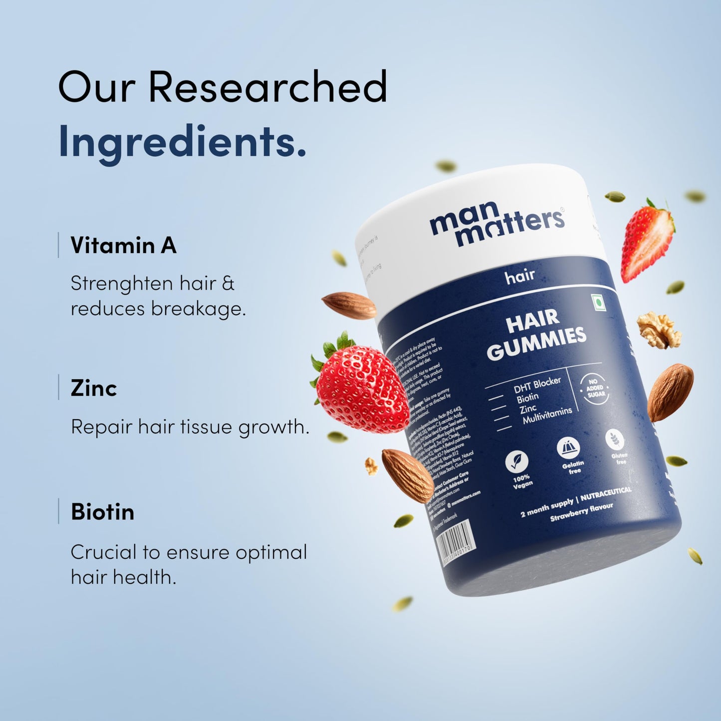 Gomitas sabor fresa Man Matters biotina y vitaminas para cabello