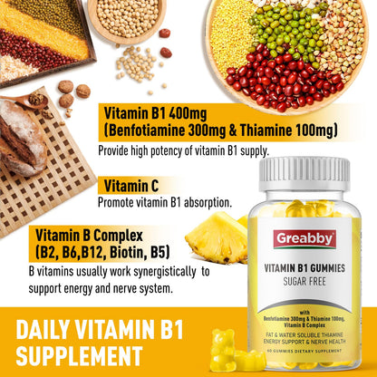 Gomitas GREABBY vitaminas B1 sin azúcar 60 unidades saludables