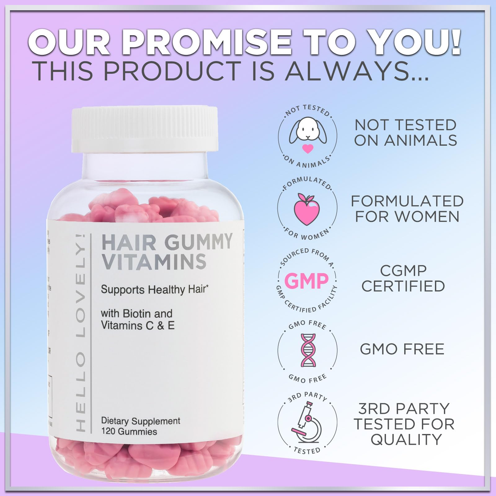 Gomitas Hello Lovely para apoyo del crecimiento del cabello