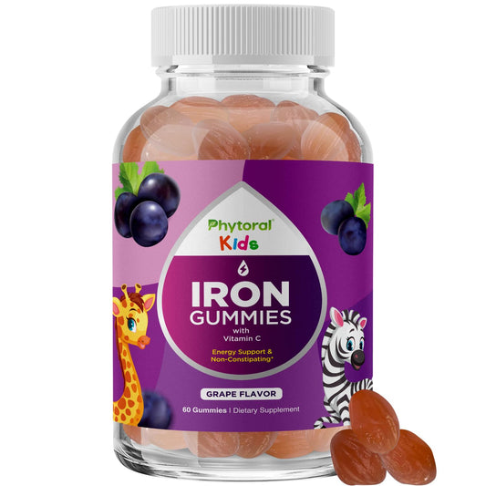 frasco de gomitas de hierro para niños con vitamina c