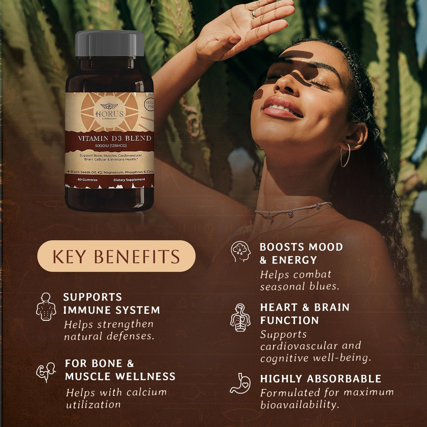 Gomitas sin azúcar Horus Apothecary vitamina D3 con ingredientes