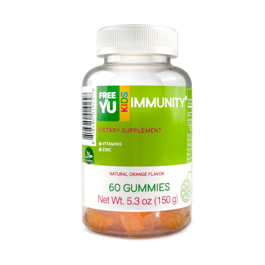 FreeYu Kids Gummy con vitaminas como B12, Zinc, y sabor a naranja