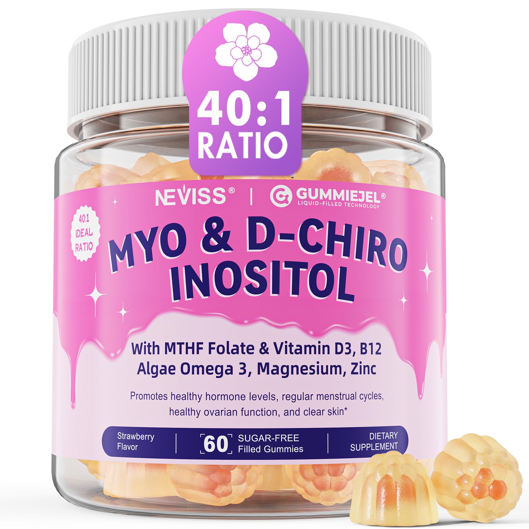 Gomitas de inositol sin azúcar Neviss para balance hormonal mujer