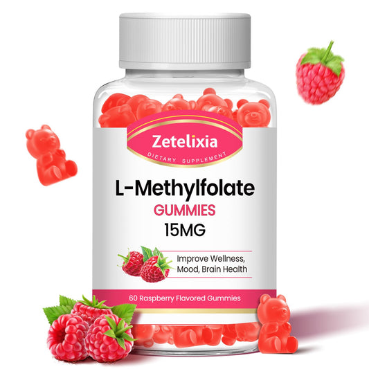 Frasco de gomitas L-Metilfolato Zetelixia 15mg veganas sabor frambuesa