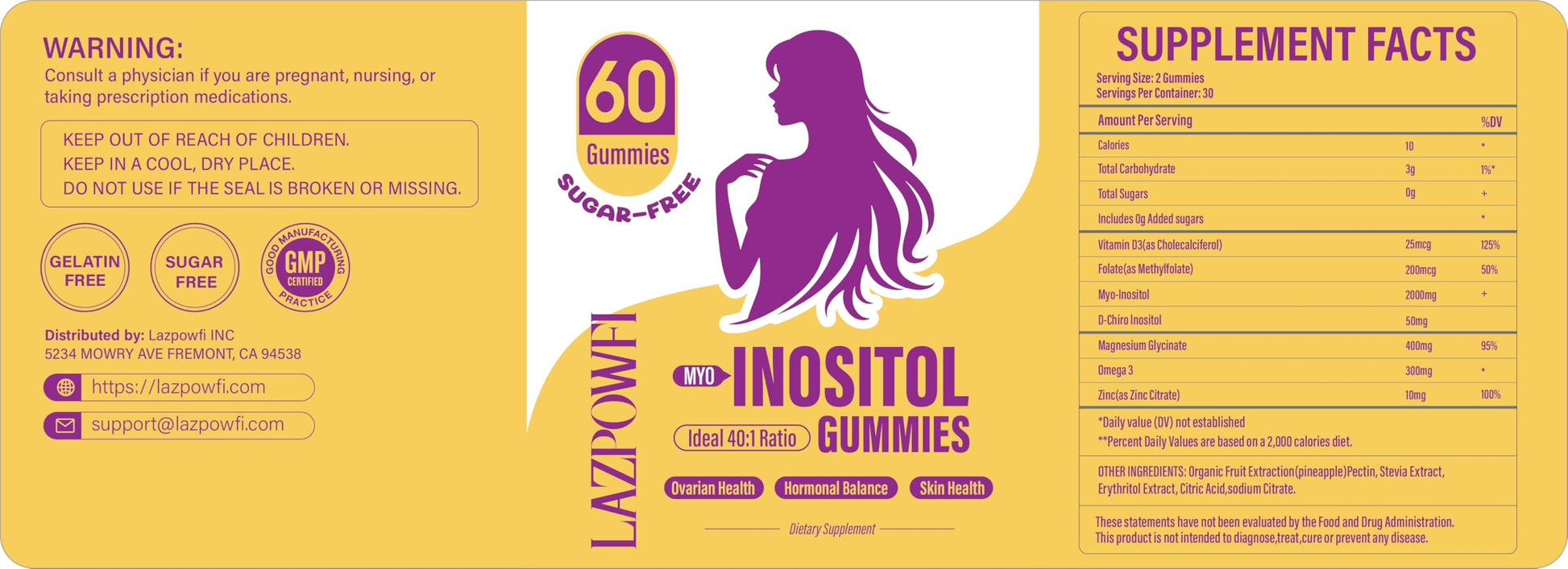 Gomitas Lazpowfi mio inositol para salud de la mujer 30 días