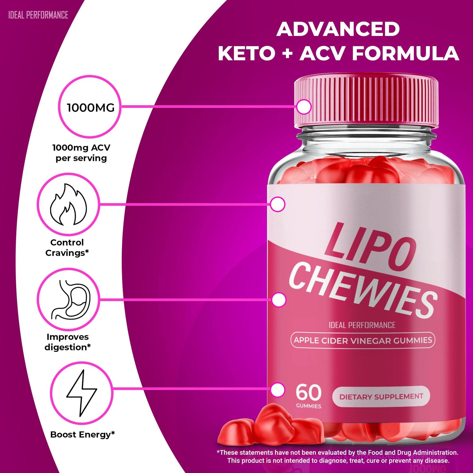 Gomitas Lipo Chewies sabor vinagre manzana aptas para dieta keto