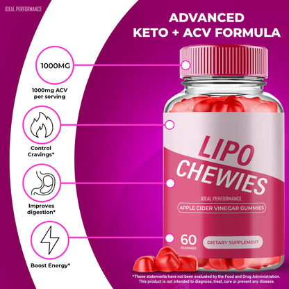 Gomitas Lipo Chewies sabor vinagre manzana aptas para dieta keto
