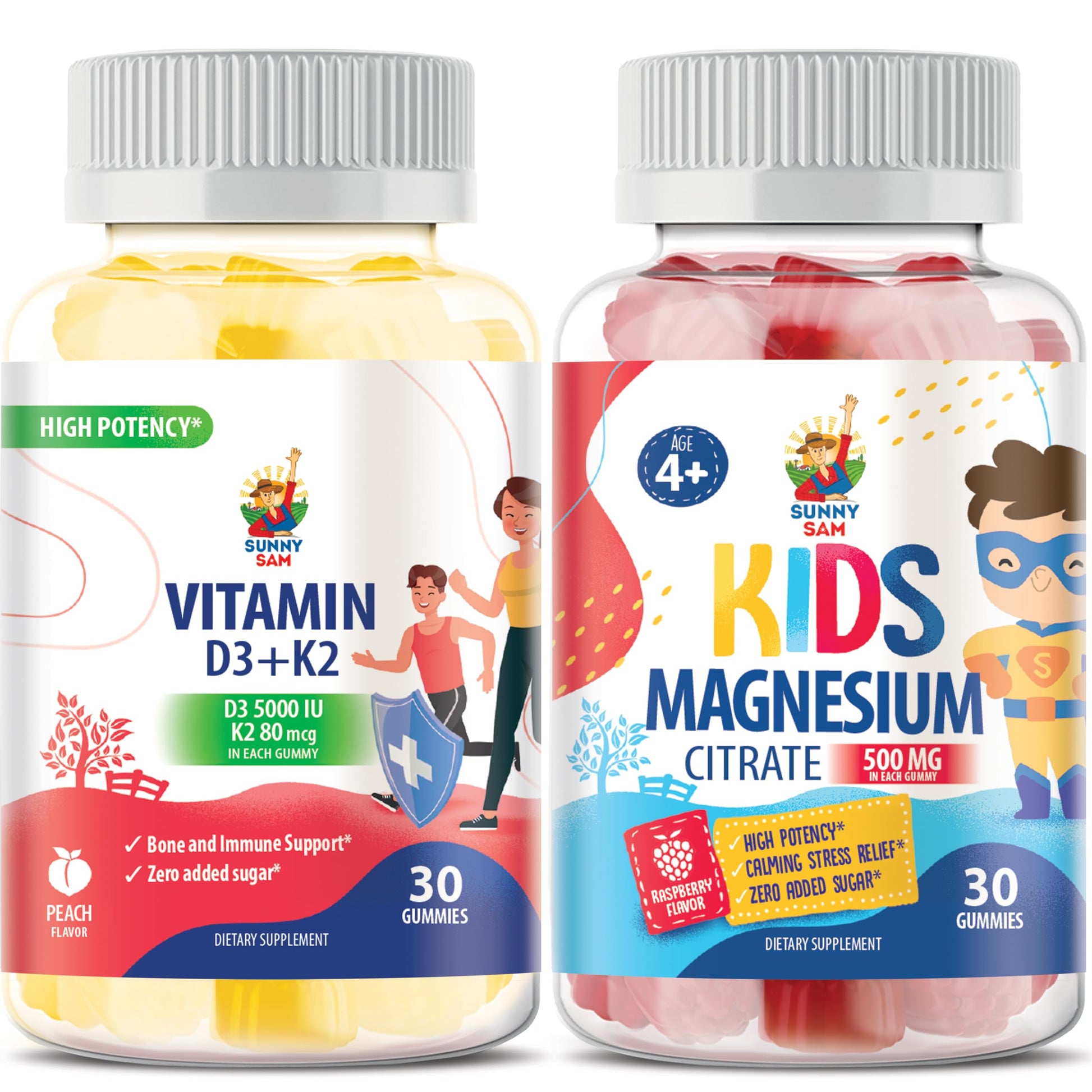 gomitas magnesio 500mg vitamina d3 k2 sunny sam sabor frambuesa