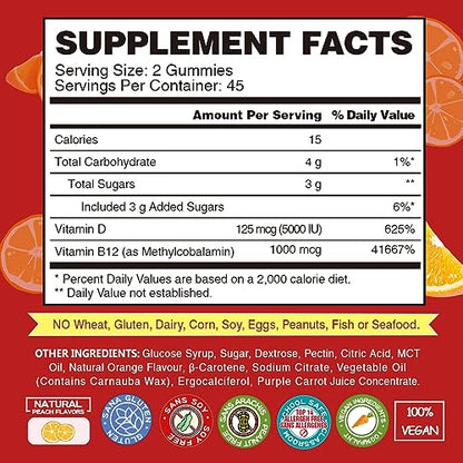 Gomitas masticables vitamina B12 metilada y D3 para niños adultos