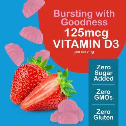 Gomitas masticables vitamina D3 Yum-Vs sin azúcar sabor frambuesa