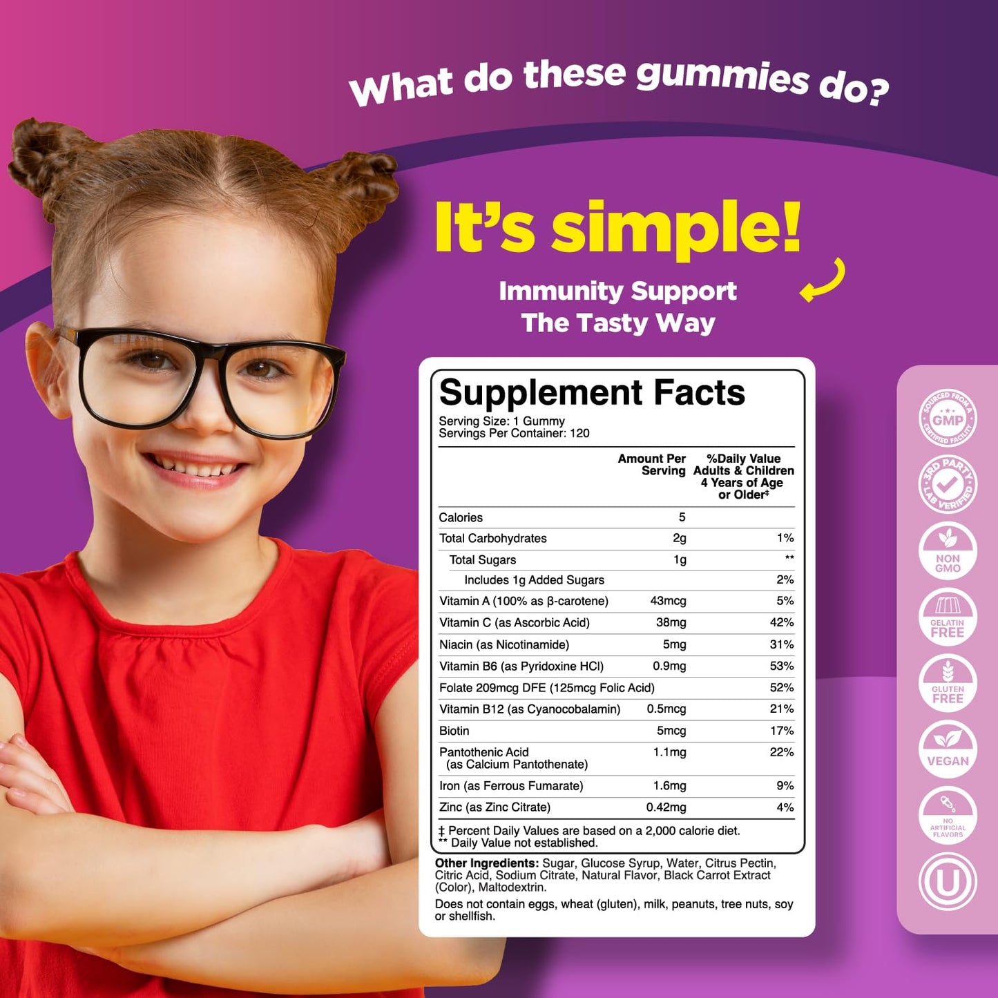 Gomitas masticables con vitaminas esenciales para niños.