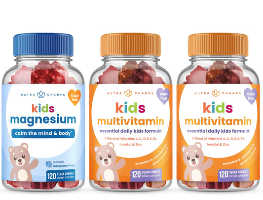 Frascos de gomitas multivitaminas y magnesio para niños NutraChamps