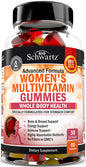 Envase de gomitas multivitaminas para mujeres sabor a bayas