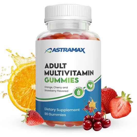 Botella de gomitas multivitamínicas Astramax sabor frutas, 90 gomitas.