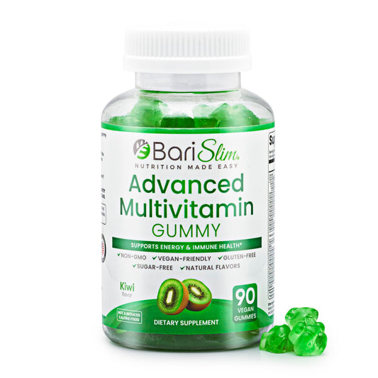 Envase de gomitas multivitamínicas bariátricas BariSlim sabor kiwi
