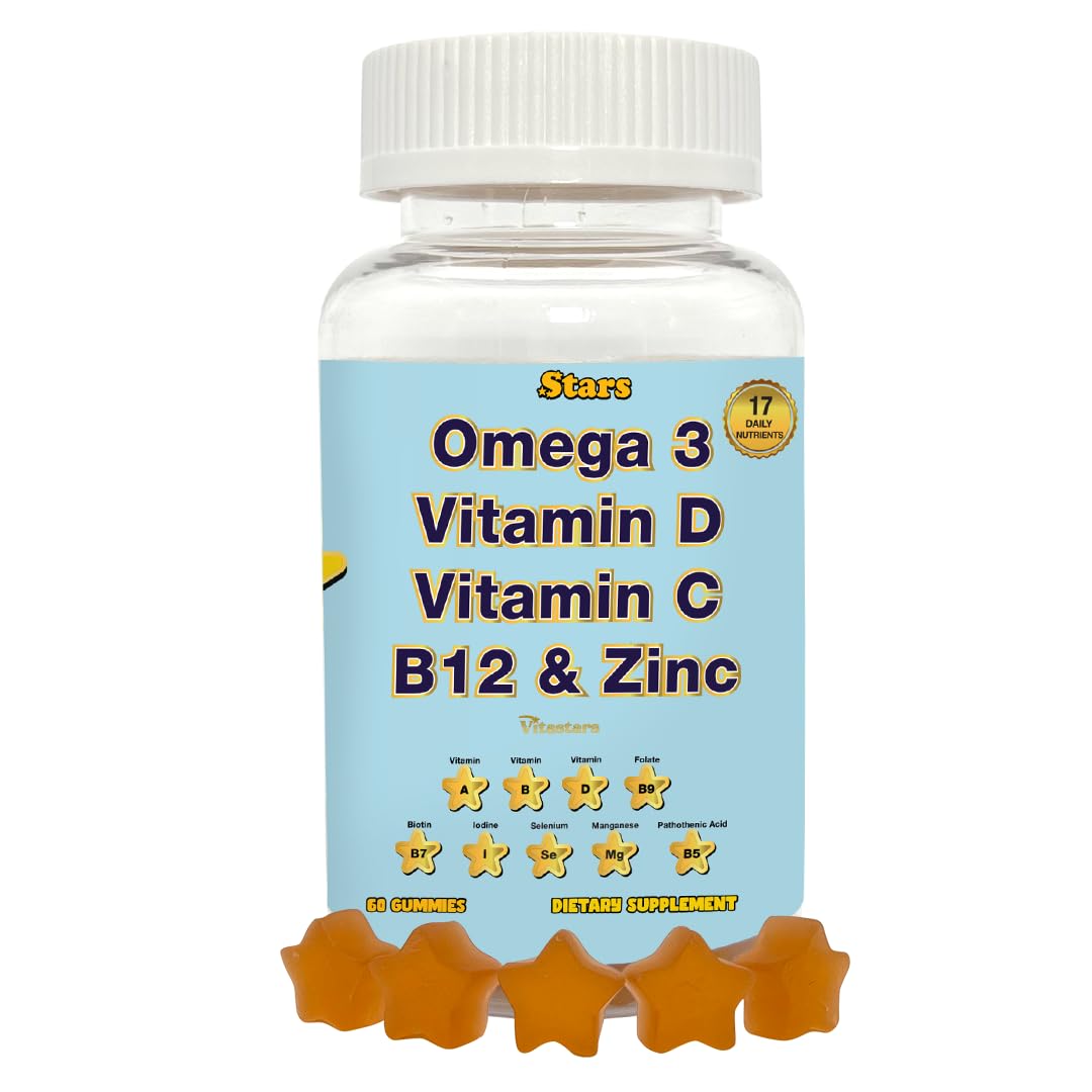 Botella de gomitas multivitamínicas con omega 3 y selenio