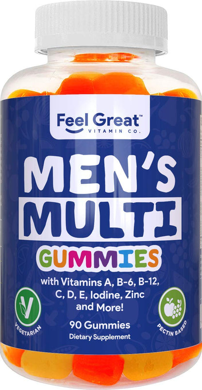 Frasco de gomitas multivitamínicas para hombres con vitaminas A, B-6, B-12 y más