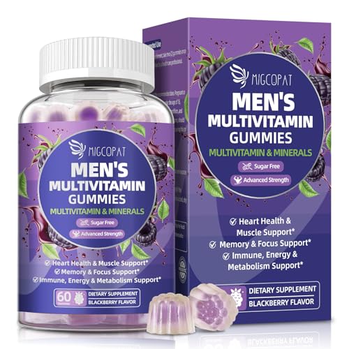Botella de gomitas multivitamínicas para hombres Migcopat con Omega-3 en sabor a mora