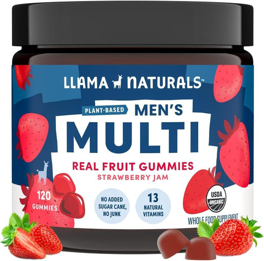 Envase de gomitas multivitamínicas Llama Naturals para hombres con 120 unidades