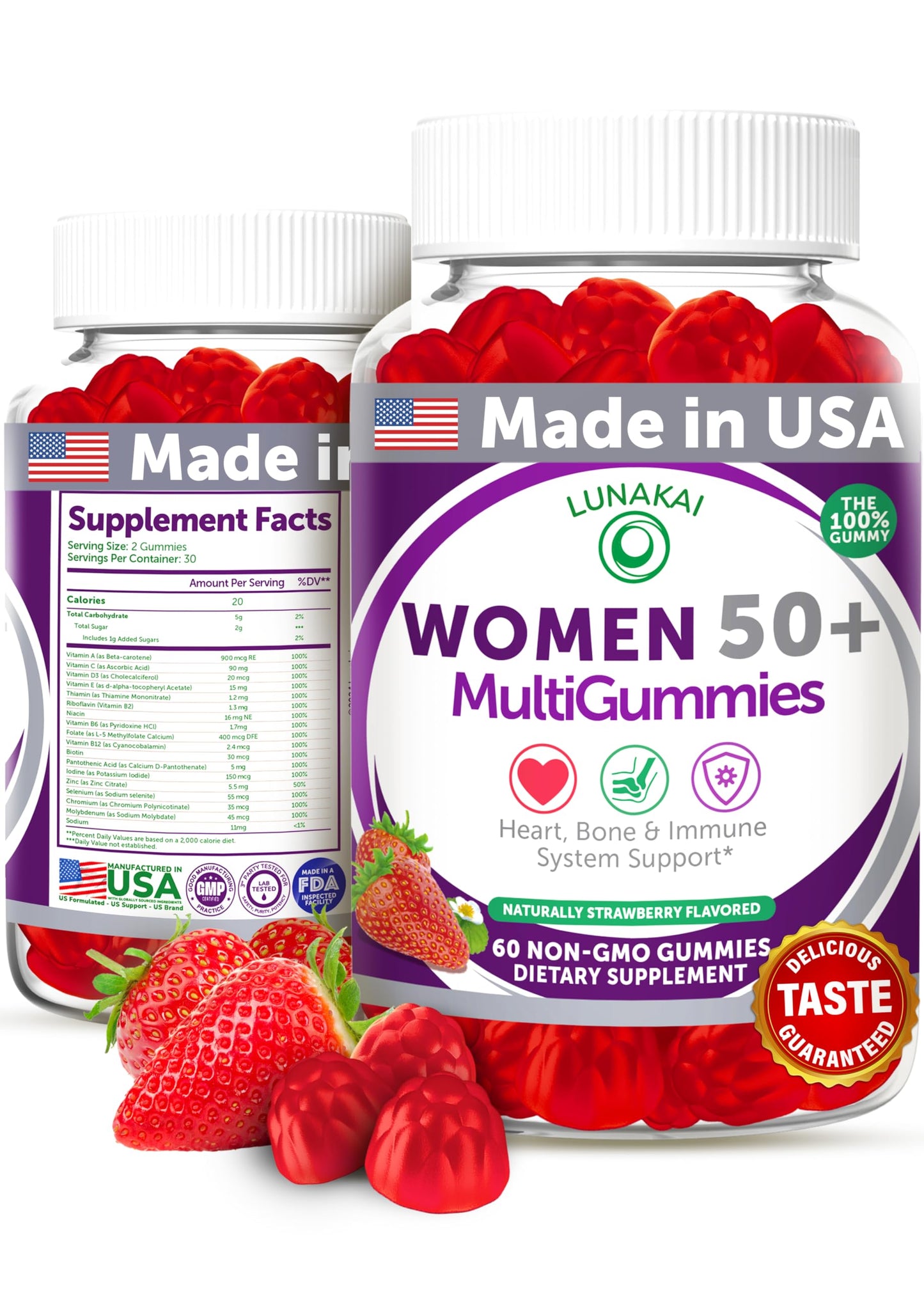 botella de gomitas multivitamínicas Lunakai para mujeres 50 más