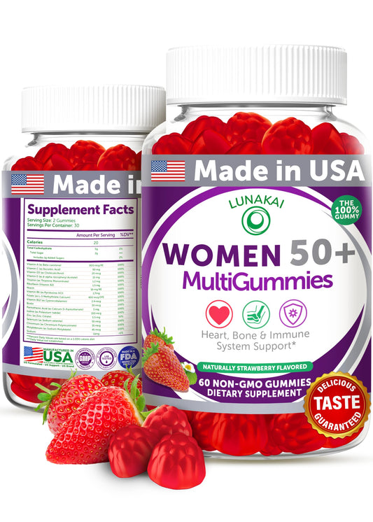 botella de gomitas multivitamínicas Lunakai para mujeres 50 más