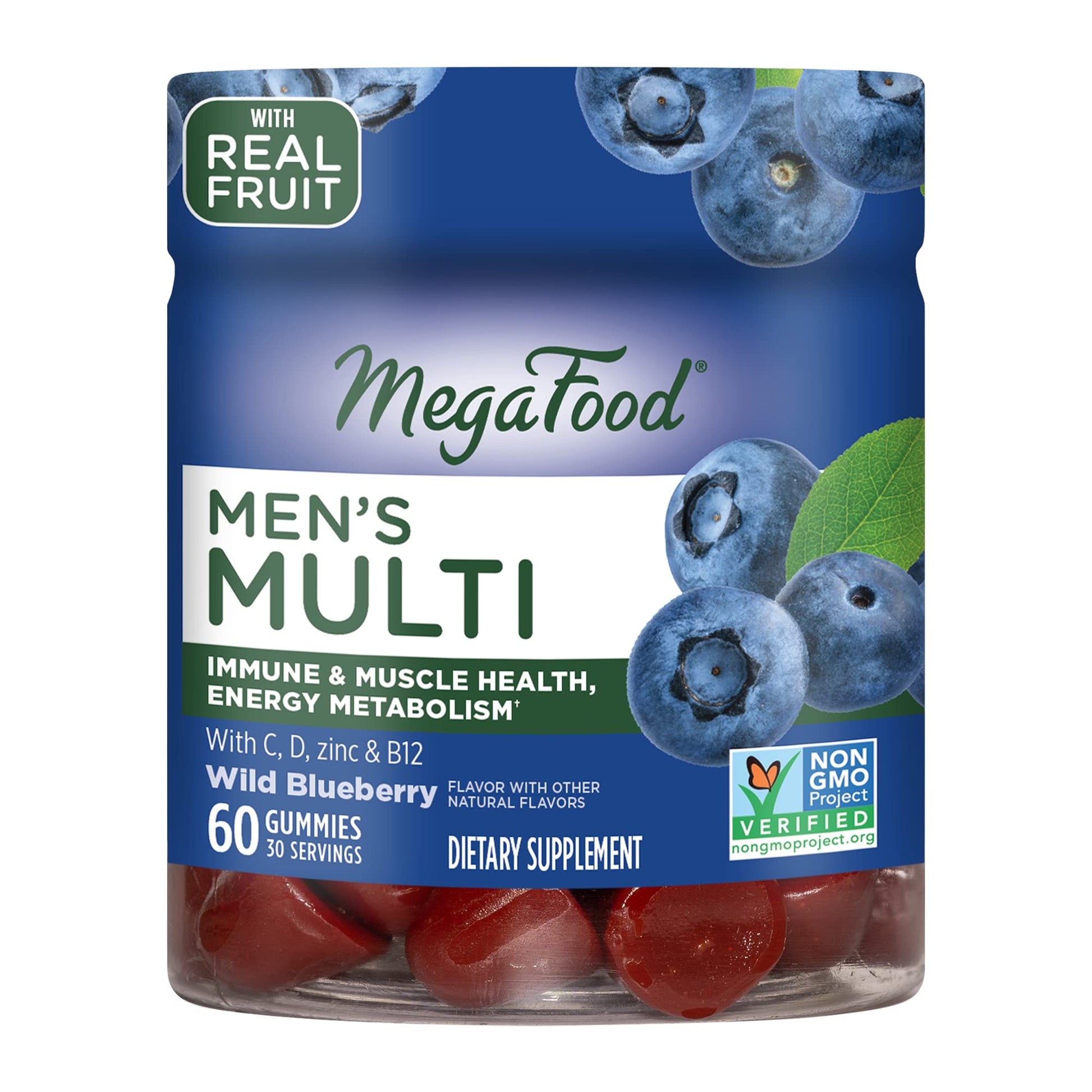 Frasco de gomitas multivitamínicas MegaFood para hombres, 60 unidades.