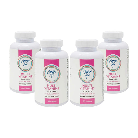 Frascos de gomitas multivitamínicas para mujeres Carson Life en paquete de 4