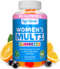 Botella de gomitas multivitamínicas para mujeres con vitaminas esenciales.