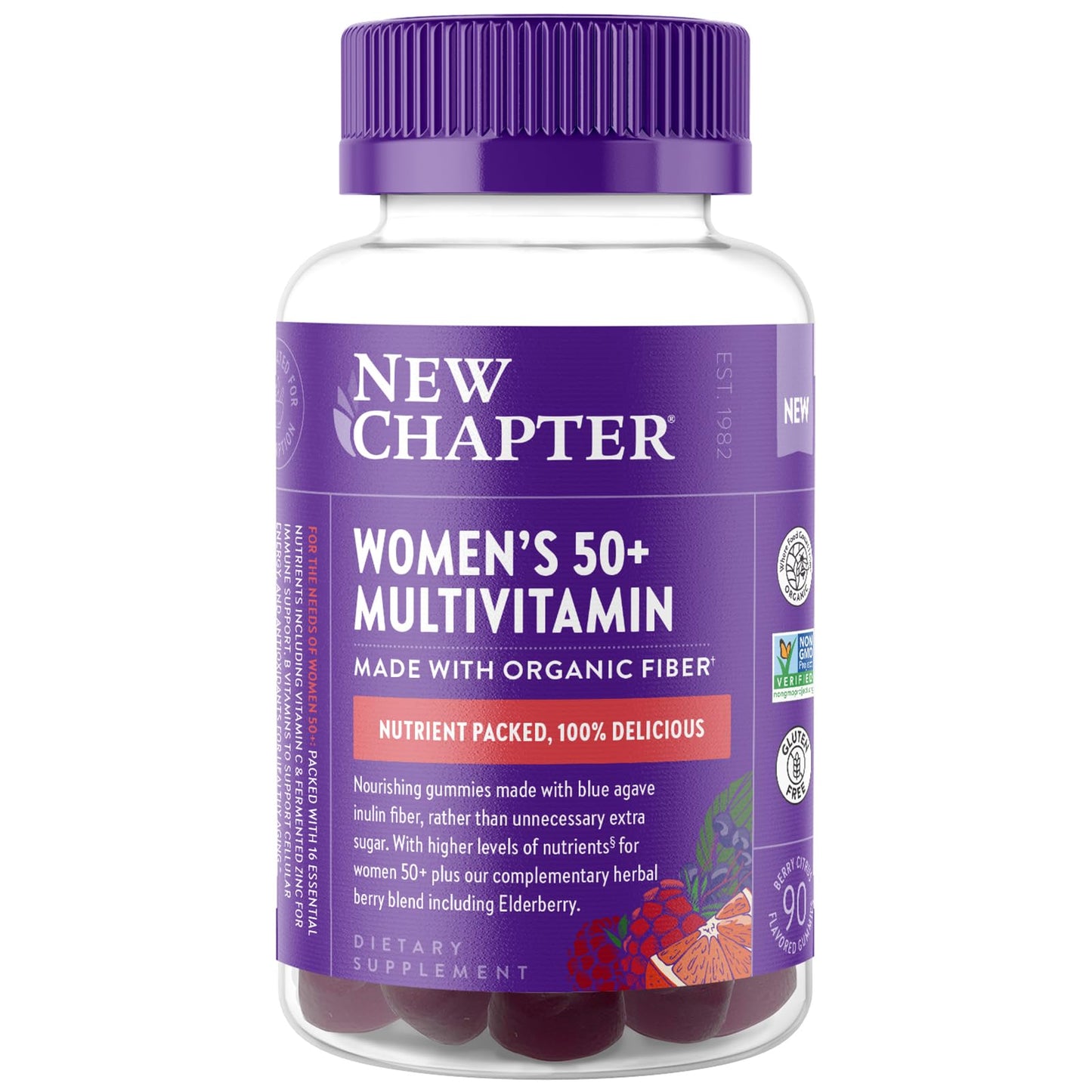 Botella de gomitas multivitamínicas New Chapter para mujeres de 50+ con menos azúcar
