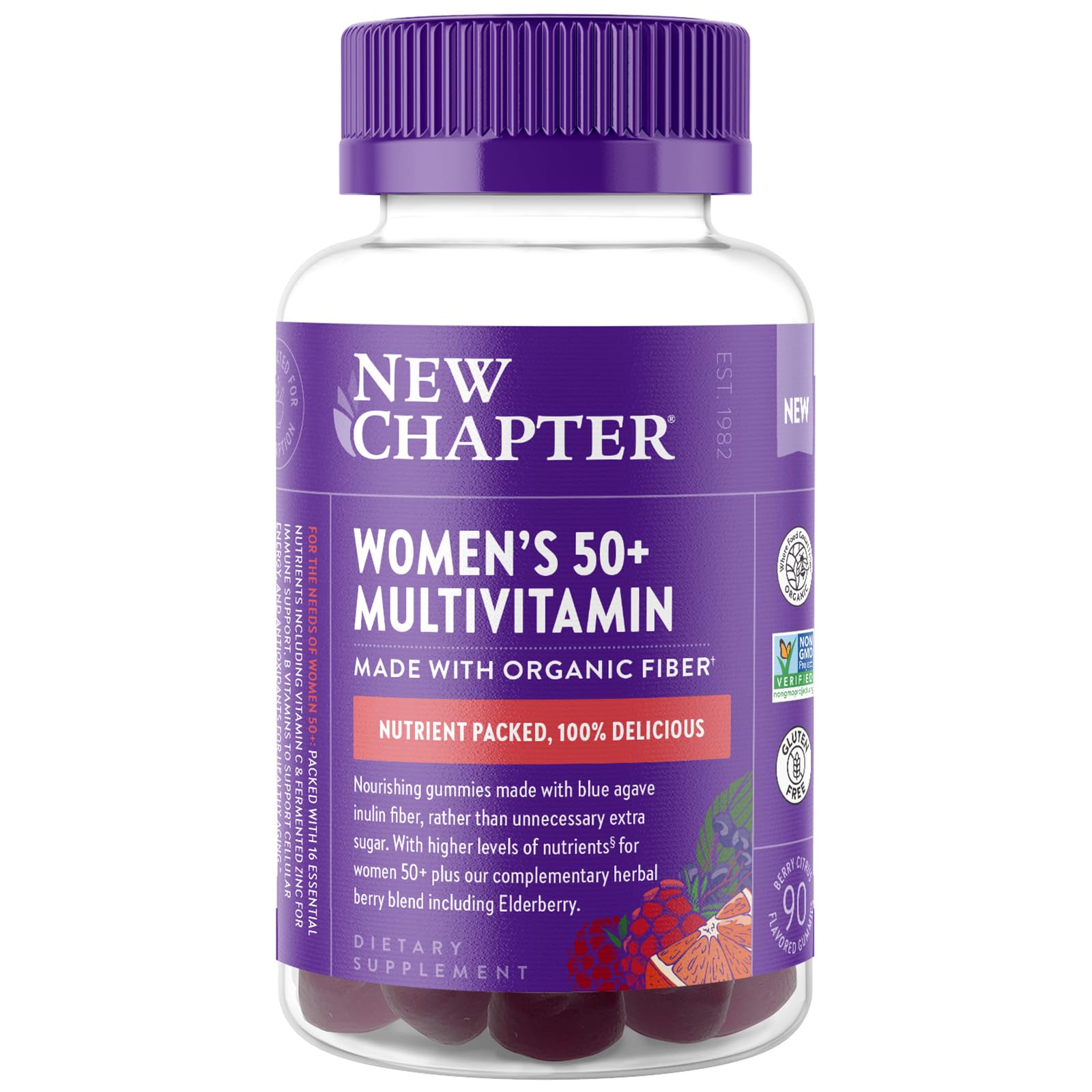 Botella de gomitas multivitamínicas New Chapter para mujeres de 50+ con menos azúcar