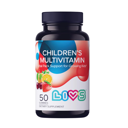 Botella de gomitas multivitamínicas para niños con sabores de frutas.