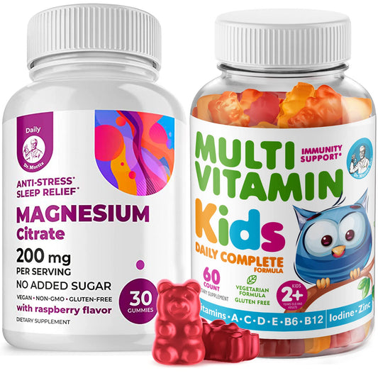Frasco de gomitas multivitamínicas para niños sin azúcar con magnesio