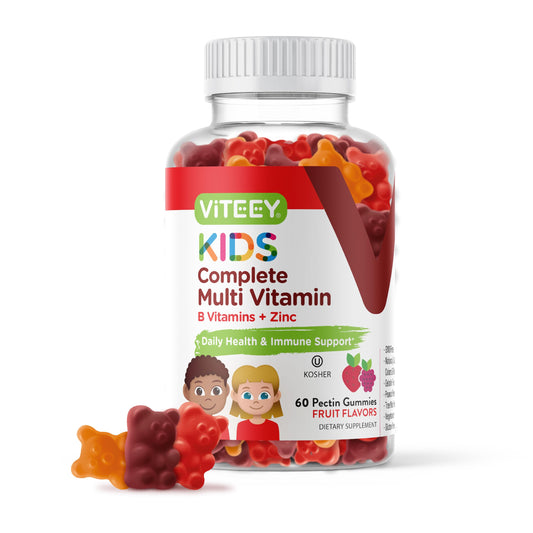 Gomitas multivitamínicas para niños Viteey en botella.