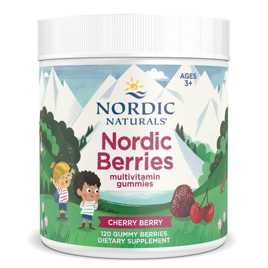 Gomitas multivitamínicas Nordic Berries sabor cereza en frasco blanco