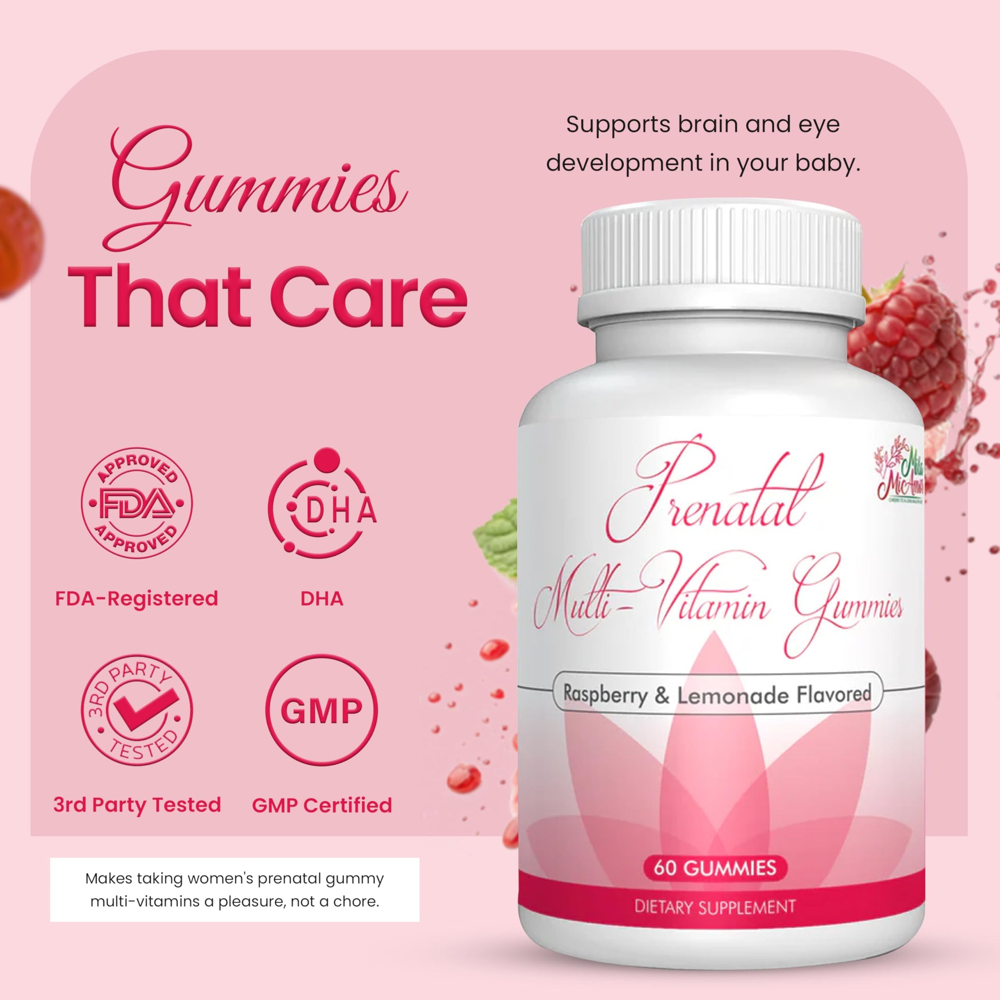 Gomitas multivitamínicas prenatales blandas sabor frambuesa