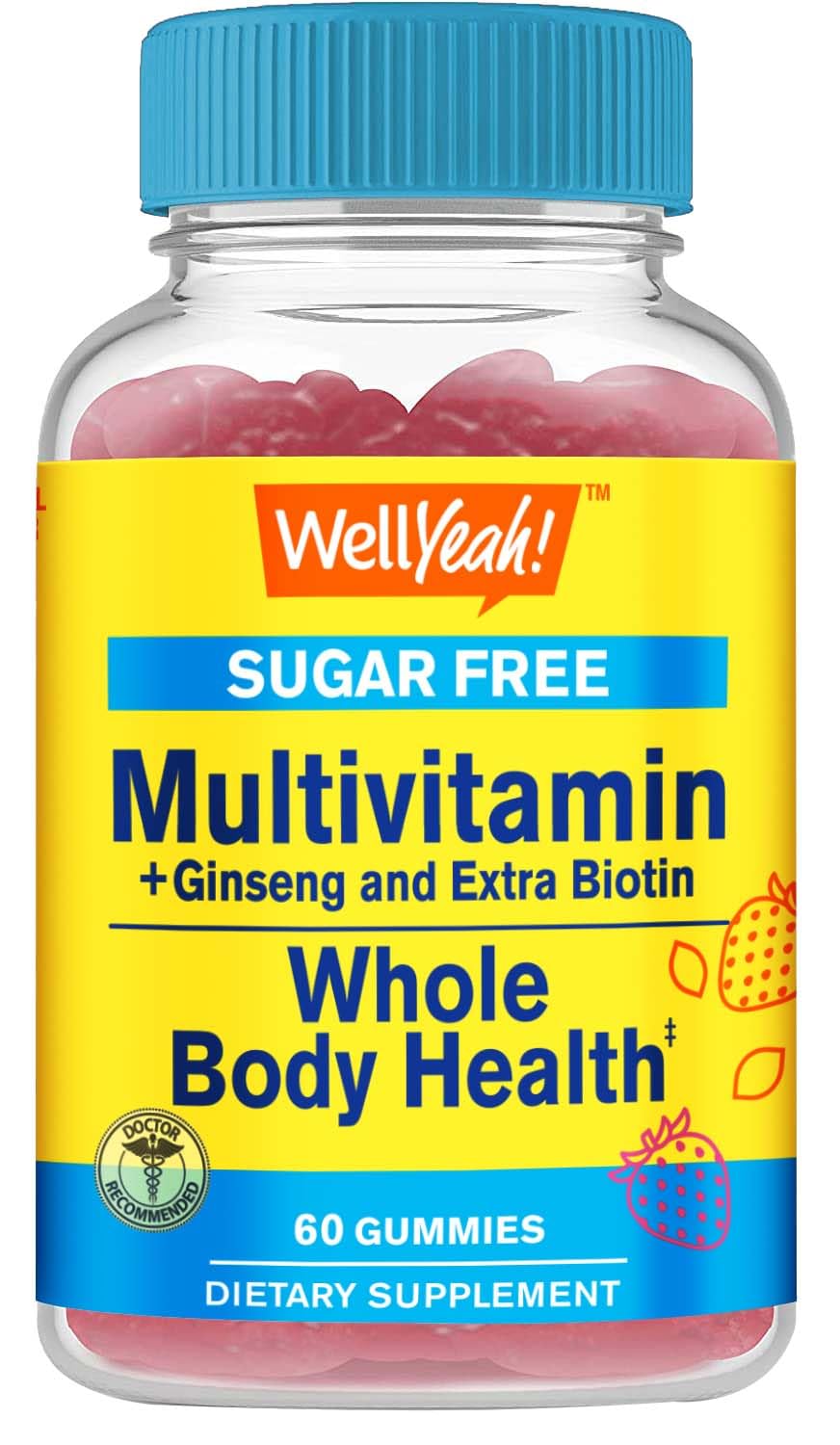 Gomitas multivitamínicas sin azúcar con ginseng y biotina - frasco