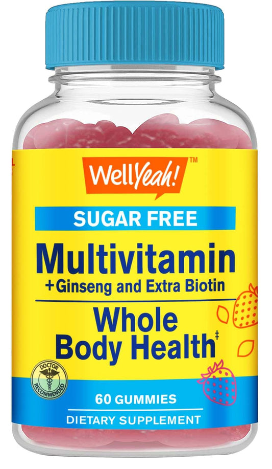 Gomitas multivitamínicas sin azúcar con ginseng y biotina - frasco