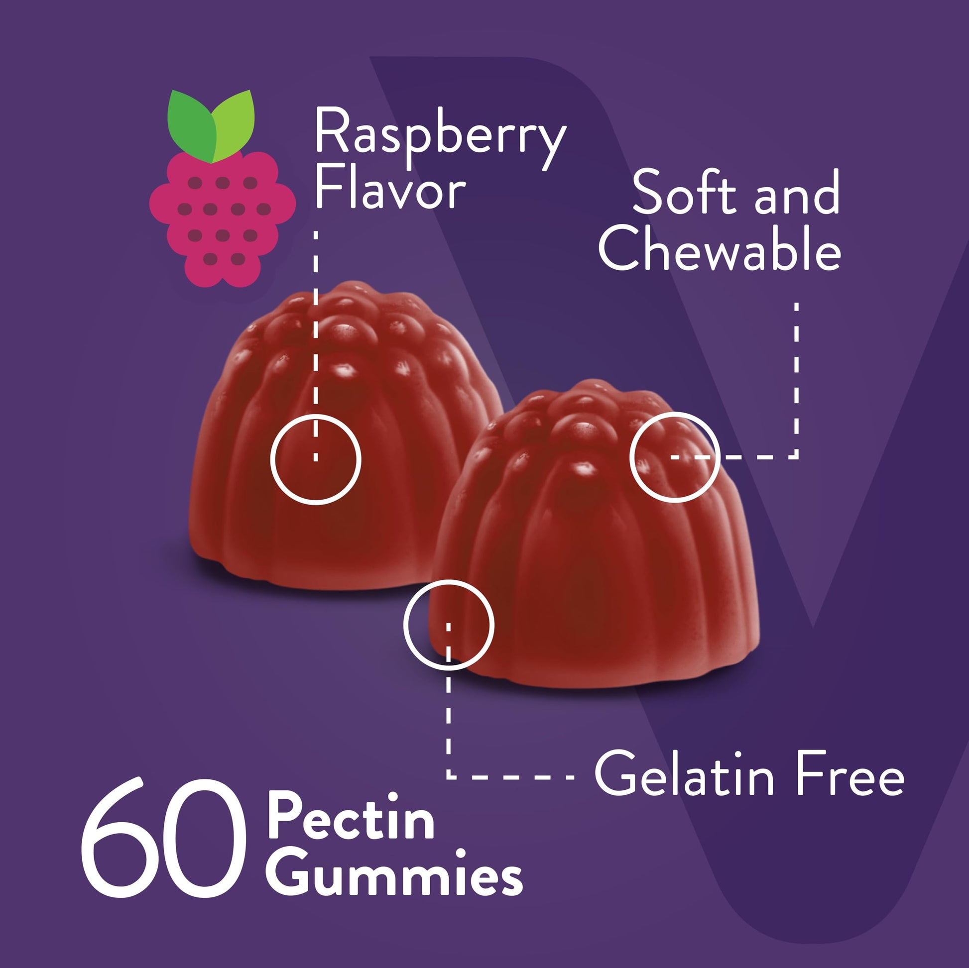 Gomitas multivitamínicas de Viteey junto a frambuesas.