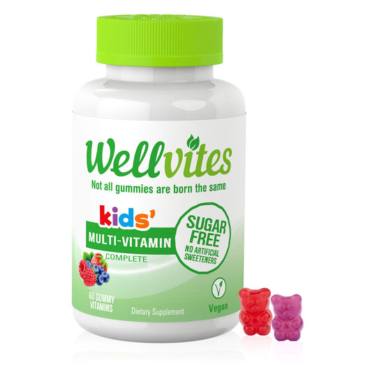 Gomitas multivitamínicas Wellvites para niños sin azúcar.