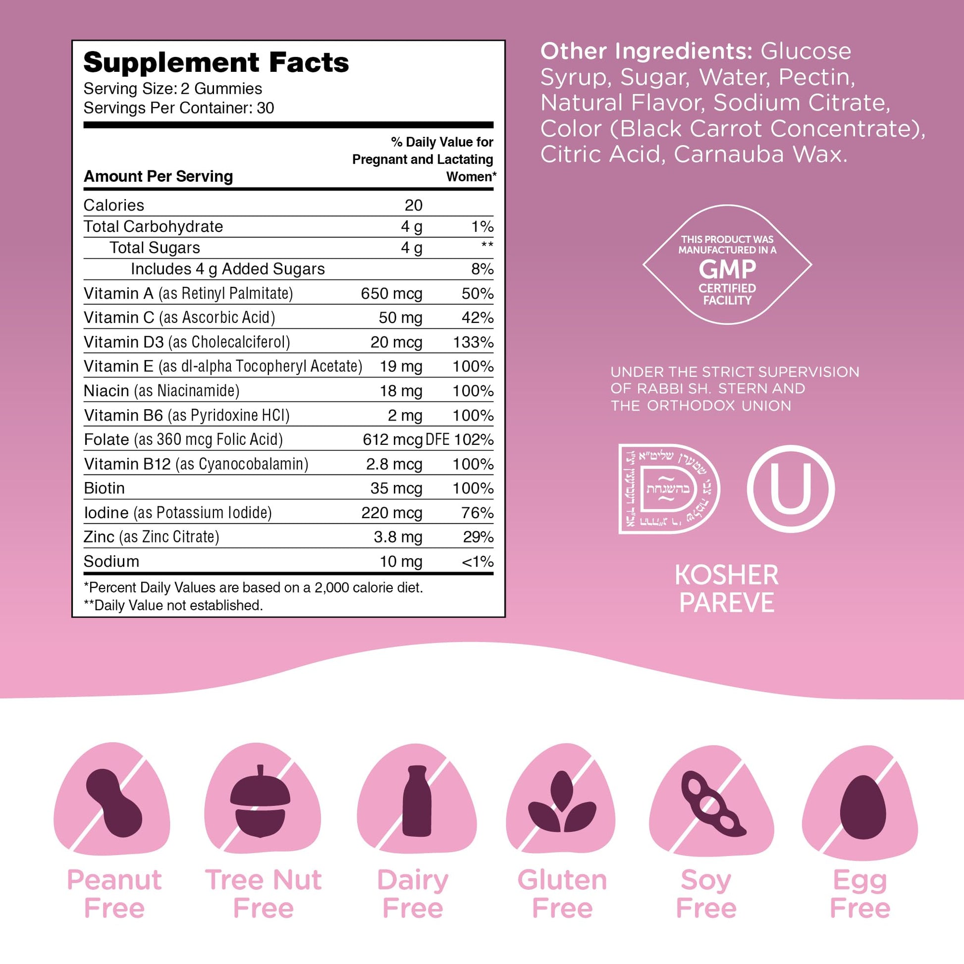 Gomitas multivitamínicas Zahler vitamina prenatal sabor uva