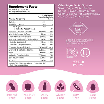 Gomitas multivitamínicas Zahler vitamina prenatal sabor uva