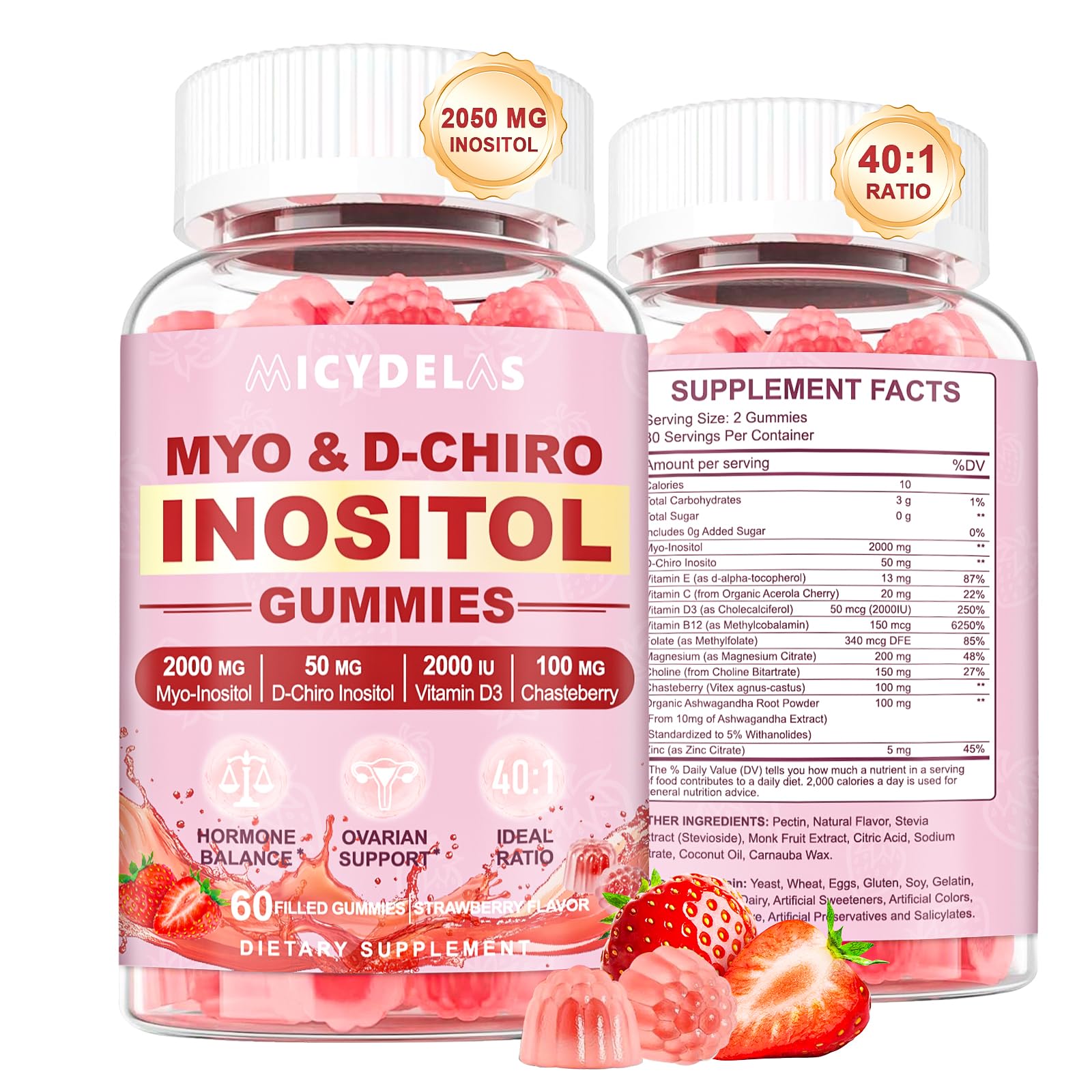 Gomitas Myo y D-Ciro Inositol 40:1 para mujeres sabor fresa