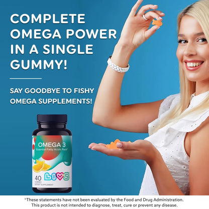 Gomitas naranjas LIVS Omega 3 masticables para salud