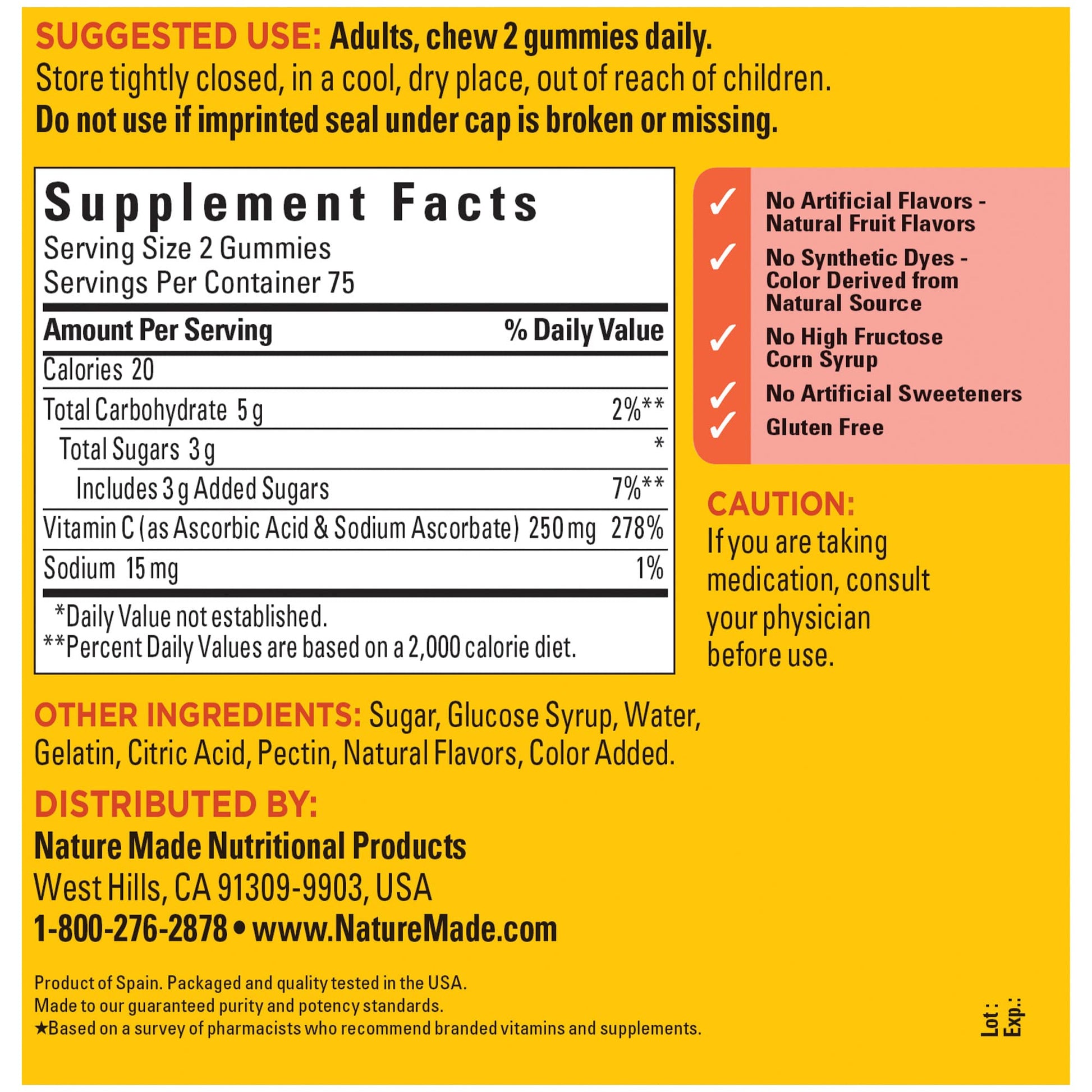 Gomitas naturales Nature Made Vitamina C 250 mg