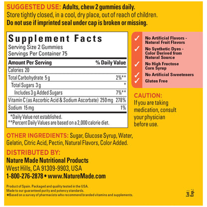 Gomitas naturales Nature Made Vitamina C 250 mg