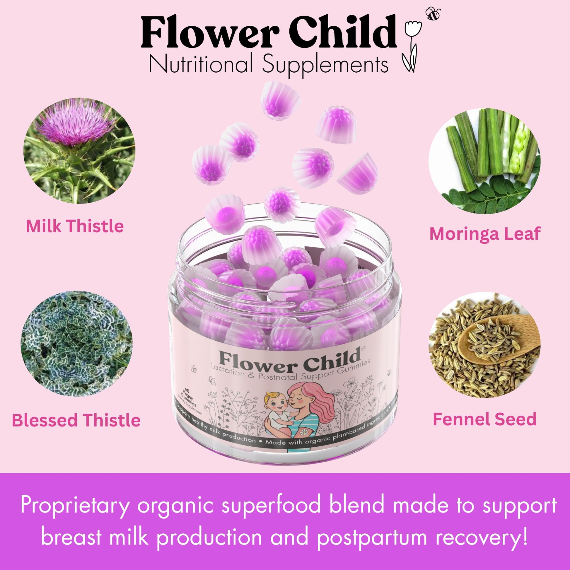 Gomitas naturales para postnatal Flower Child cuidado suave digestivo