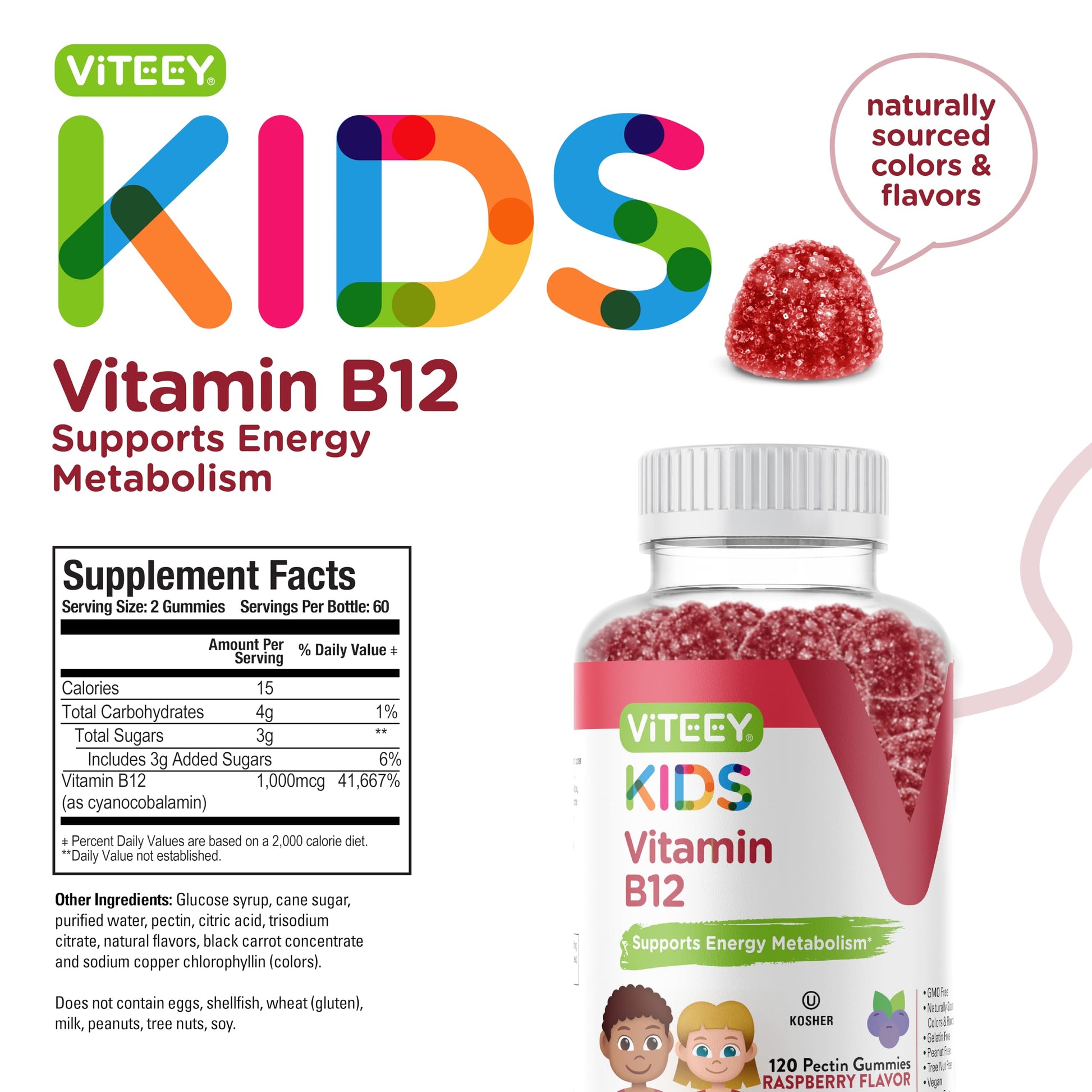 Gomitas naturales vitamina b12 para niños sin gelatina