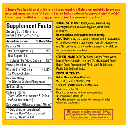 Gomitas Nature Made sin gluten con cafeína y vitamina B12