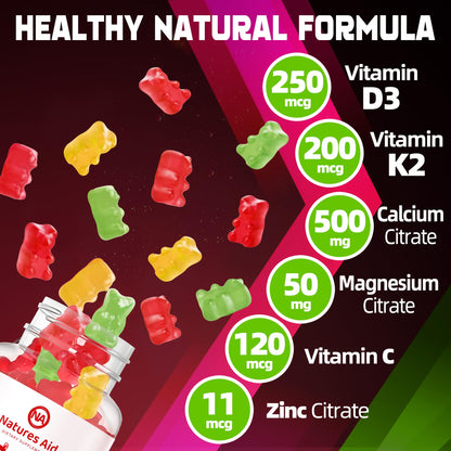 Gomitas Natures aid vitamina D3 K2 con calcio y zinc